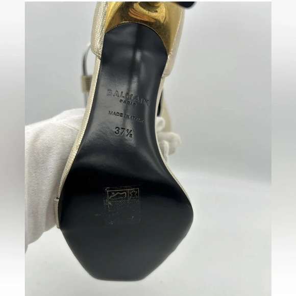 Balmain Uma Lizard-Embossed Leather Sandals Gold Women’s EU 37.5 New In box - Picture 10 of 16